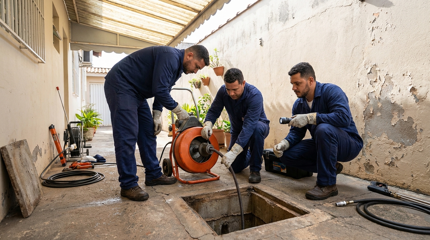Desentupimento de esgoto com hidrojateamento em Recife‑PE